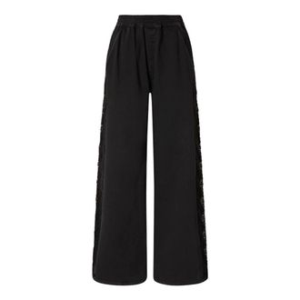 Pinko Wide Trousers, female, Black, Size: XS Denim Trousers With Lace Detail On The Side