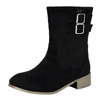 Generic Womens Leisure Ankle Boots Round Toe Med Chunky Heel Slip On Design With A Decorative Buckle Casual Daily Booties