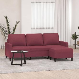vidaXL Vidaxl - Sof&aacute; De 3 Plazas Con Taburete De Tela Rojo Tinto 180 Cm