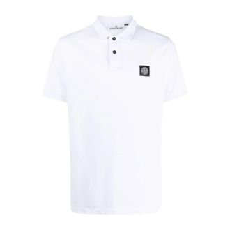 Stone Island White Cotton Patch Compass Polo - Heren - Polos - Wit - M - Katoen - Tops
