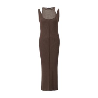 Patrizia Pepe Geribbelde Midi Jurk - Dames - Kleedjes - Bruin - M - Kleedjes
