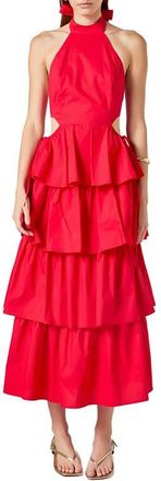 endless rose Tiered Ruffle Halter Maxi Dress at Nordstrom, Size X-Small
