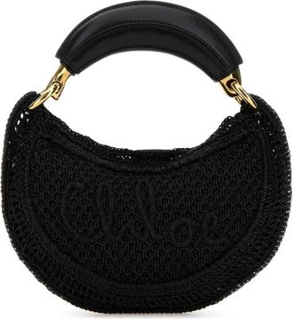 Chlo&eacute; Black Raffia Mini Summer Banana Handbag