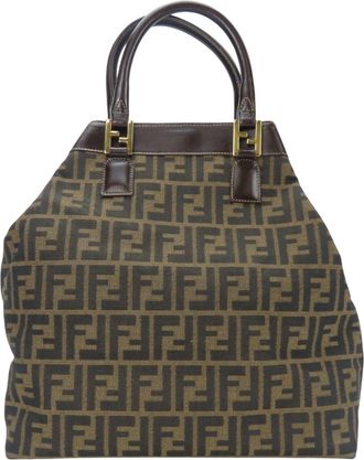 Fendi Brown Zucca Canvas Leather Tote Bag (Pre-Owned)