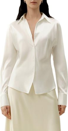 LilySilk Bias Cut Silk Shirt in Natural White at Nordstrom, Size X-Small