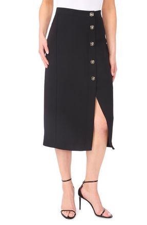 CeCe by Cynthia Steffe Floral Button Crepe Skirt in Rich Black at Nordstrom, Size 12