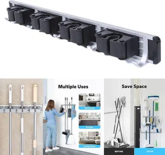 OEM Supporto Da Parete Per Scopa In Alluminio A Quattro Ganci, 2 Pezzi, Supporto Per Scopa, Supporto Per Mocio, Nero + Argento