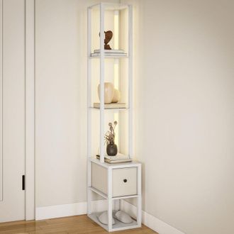 HOMCOM Floor Lamp with Shelves, led Standing Lamp with Fabric Drawer, White - Homcom