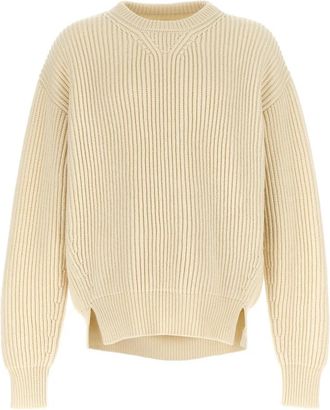 Jil Sander Grof Gebreide Trui - Heren - Ronde hals truien - Wit - M - Wol - Truien & Vesten