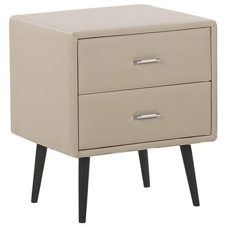 Beliani Beliani - Mesita De Noche Tapizada En Piel Sint&eacute;tica Beige Con 2 Cajones Patas Negras Estilo Minimalista Moderno Essonne