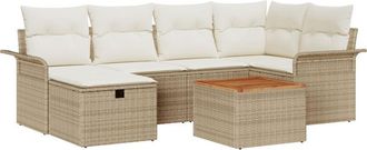 vidaXL Garden Sofa Set with Cushion 7 pcs Beige Poly rattan Vidaxl