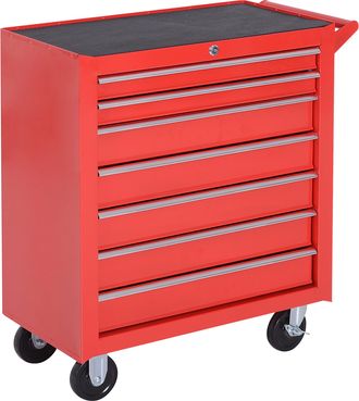OEM Carro De Herramientas Con 7 Cajones Y Ruedas Caja Taller Cerradura Tipo Mueble De Almacenamiento 69x33x75cm Rojo
