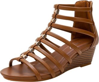 Generic Retro Roman Wedge Sandals Women - Strappy Leather Sandals Back Zip Ankle Wrap Sandal Slip On Walking Slide Sandals Peep Toe Beach Sandles Ladies Outdo