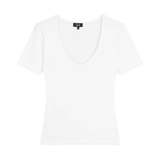 ALIX The Label Alix The Label - Gebreid T-shirt met V-hals - Dames - Tops - Wit - Maat: S Katoen