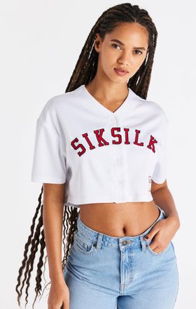 Siksilk Camiseta de cultivo de b&eacute;isbol blanco XXS