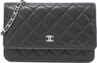 Chanel Black Grained Calfskin Chain/Shoulder Wallet (Pre-Owned)