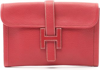 Herm&egrave;s Red Color Fjord Leather Leather Clutch Bag (Pre-Owned)