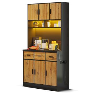 STILVORA Credenza Da Cucina Con 6 Ante, 3 Cassetti, Ripiani Regolabili, Led E Prese Usb, In Mdf, 100 X 40 X 180 Cm