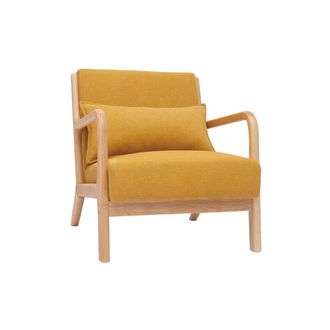 Miliboo Miliboo - Sill&oacute;n N&oacute;rdico De Tejido Efecto Aterciopelado Amarillo Mostaza Y Madera Clara Maciza Derry