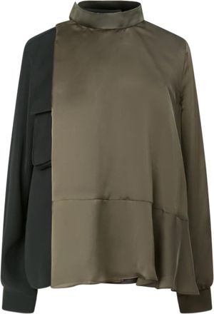 sacai Crepe Back Satin x Satin Asymmetrical Ruffle Blouse