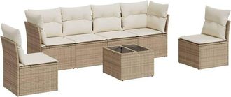 vidaXL Vidaxl - Set Sof&aacute;s De Jard&iacute;n 7 Piezas Y Cojines Rat&aacute;n Sint&eacute;tico Beige