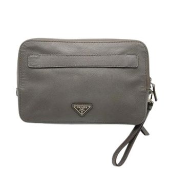 Prada Pre-owned Vintage Saffiano Clutch Bag - Heren - Pre-owned - Grijs - Maat: ONE Size Leer