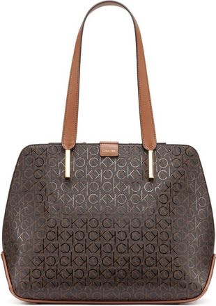 Calvin Klein Womens Triple Compartment Tote Audrey Tote Bag with Three Compartments, Brown/Khaki/Caramel, One Size