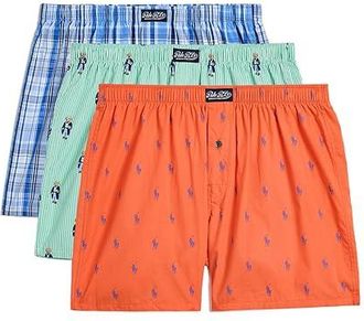 Polo Ralph Lauren Woven Boxers Mens Underwear Robinson Plaid/Morning Robe Bear Stripe/Spring Melon W/Boston Ro : XL, Cotton