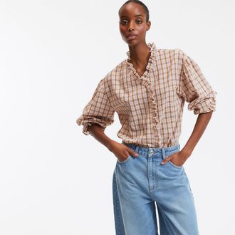 La Redoute Collections Geruit overhemd, Victoriaanse kraag, lange mouwen