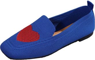 Generic Slip On Shoes for Women Knit Mesh Loafers Shoes Square-Toe Loafers Color Blocking Casual Shoe Breathable Flat Trainer Non Slip Soft Trainers Low Top T