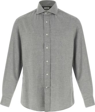 Brunello Cucinelli Overhemden, Heren, Grijs, M, Katoen, Katoenen overhemd