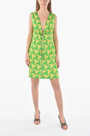Bottega Veneta Mini Dress Wavy-Print PARACHUTE with Deep Neckline Bottega Veneta