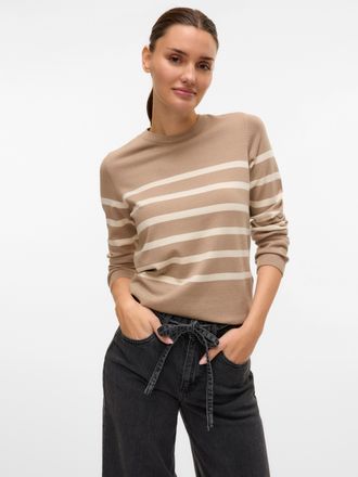 Vero Moda Rundhalspullover VERO MODA VMSABA PLAIN LS O-NECK PULLOVER GA NOOS, Damen, Gr. XS, silber mink stripes:birch, Strick, Obermaterial: 50% Viskose, 28% P