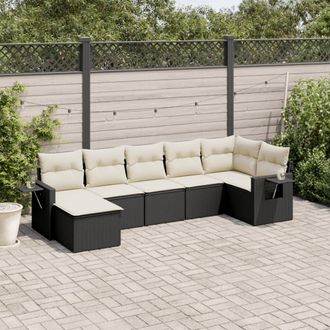 vidaXL Vidaxl - Set De Comedor De Jard&iacute;n 7 Pzas Y Cojines Rat&aacute;n Sint&eacute;tico Negro