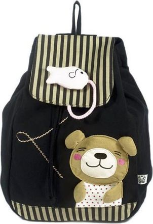 Blancho Bedding K123-1-BLACK Bear and Fish Fabric Art School Backpack / Outdoor Backpack