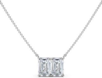 HauteCarat Lab Grown Diamond Twin Emerald Cut Pendant Necklace in 18K White Gold at Nordstrom, Size 18