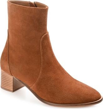 Journee Collection Womens Genuine Leather Airly Almond Toe Stacked Ankle Booties