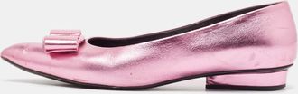 Ferragamo Metallic Pink Leather Viva Bow Ballet Flats