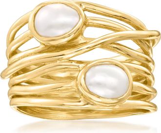 Ross-Simons 5x7mm Cultured Semi-Baroque Pearl Multi-Row Ring in 18kt Gold Over Sterling