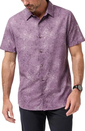 Travis Mathew TechWoven Short Sleeve Button-Up Shirt in Moonscape at Nordstrom, Size X-Large