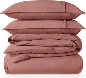 Bare Home 100% Organic Cotton Percale Duvet Cover and Sham Set in Dusty Rose at Nordstrom, Size Twin