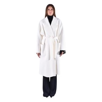 Elisabetta Franchi Wollen mantel van dubbelzijdig lakenstof - Dames - Mantels - Wit - Maat: XS Wol