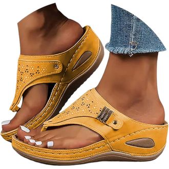 Generic Wedge Flip Flops Women UK Orthopedic Flip Flops Wedge Sandals for Women Wide Fit Summer Slides Beach Shoes Toe Post Slippers Lightweight Orthopedic Sa