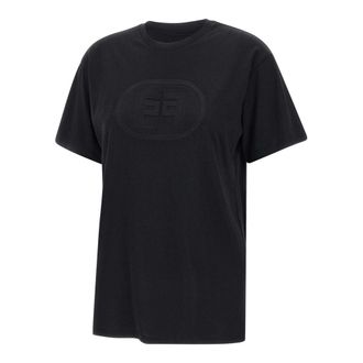 Elisabetta Franchi T-Shirts, female, Black, Size: M Jersey T-shirt with embossed logo