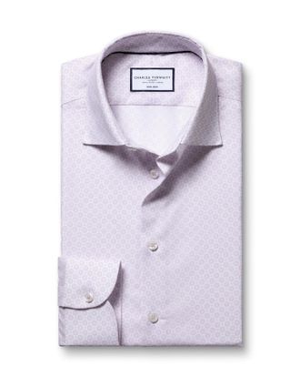 CHARLES TYRWHITT Non-Iron Stretch Diamond Print Cotton Shirt - Lilac Single Cuff Size 15.5/33 by Charles Tyrwhitt