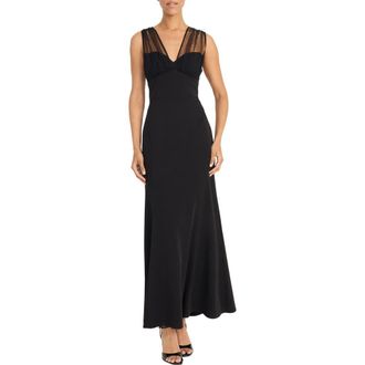 Maggy London Illusion Maxi Cocktail Dress in Black at Nordstrom Rack, Size 14