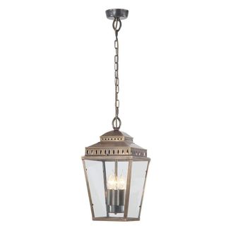Netlighting Mansion House 3 Light Outdoor Ceiling Chain Lantern Brass IP44 E14 in Yellow