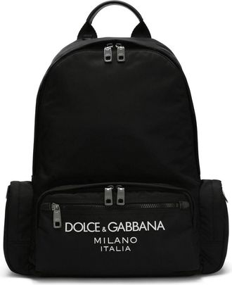 Dolce & Gabbana logo-stamp zipped backpack - men - Nylon/Calf Leather - One Size - Black