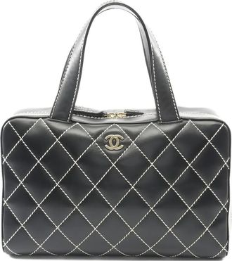 Chanel 2002-2003 contrast-stitch leather handbag - Black