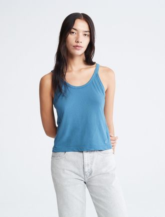 Calvin Klein Womens Naturals Tea Dye Scoopneck Tank Top - Blue - XS